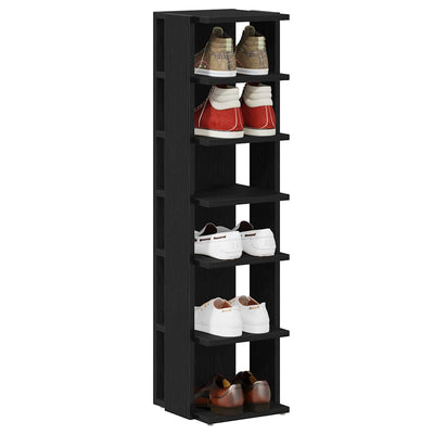 Shoe Rack Black Wood 6 Compartments Tall & Skinny