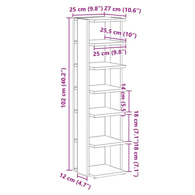 Shoe Rack Black Wood 6 Compartments Tall & Skinny