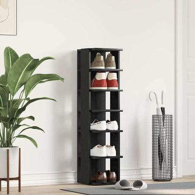Shoe Rack Black Wood 6 Compartments Tall & Skinny