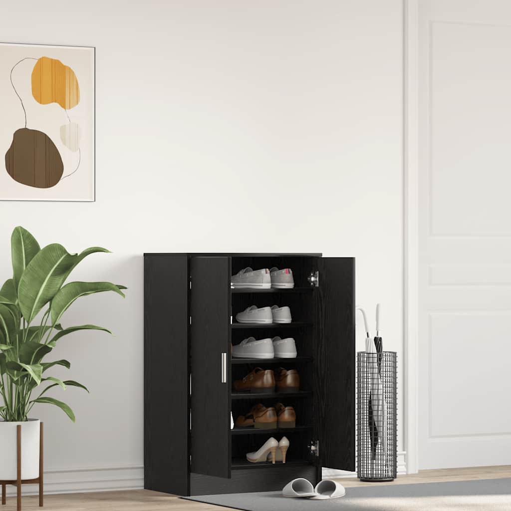 Shoe Rack Black Wood 7 Drawers Medium
