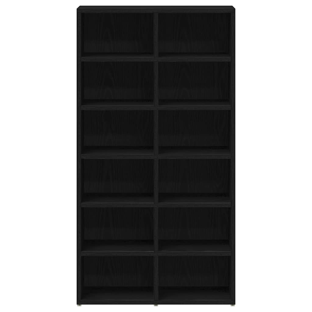 Shoe Rack Black Wood 3 Compartments Tall