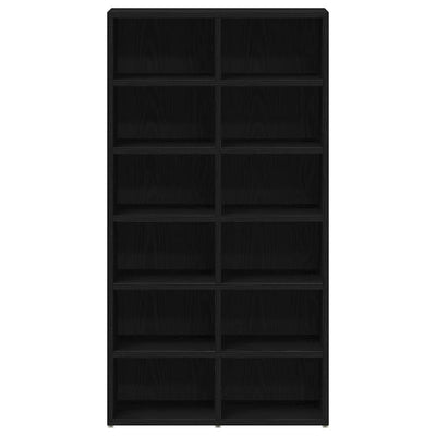 Shoe Rack Black Wood 3 Compartments Tall