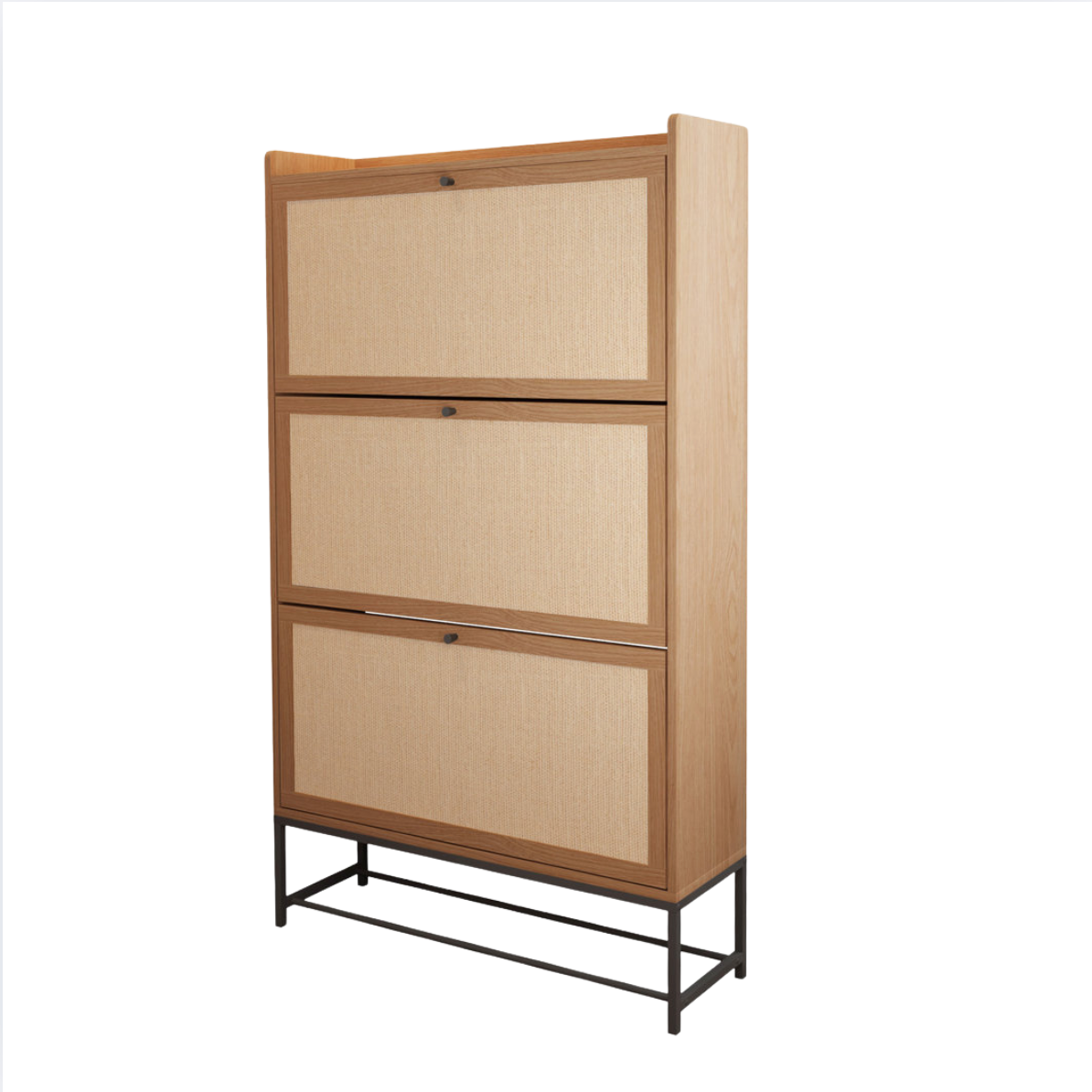 30 Pair Minimalist 31" Solid Oak Shoe Cabinet With 3 Drop-Down Drawers