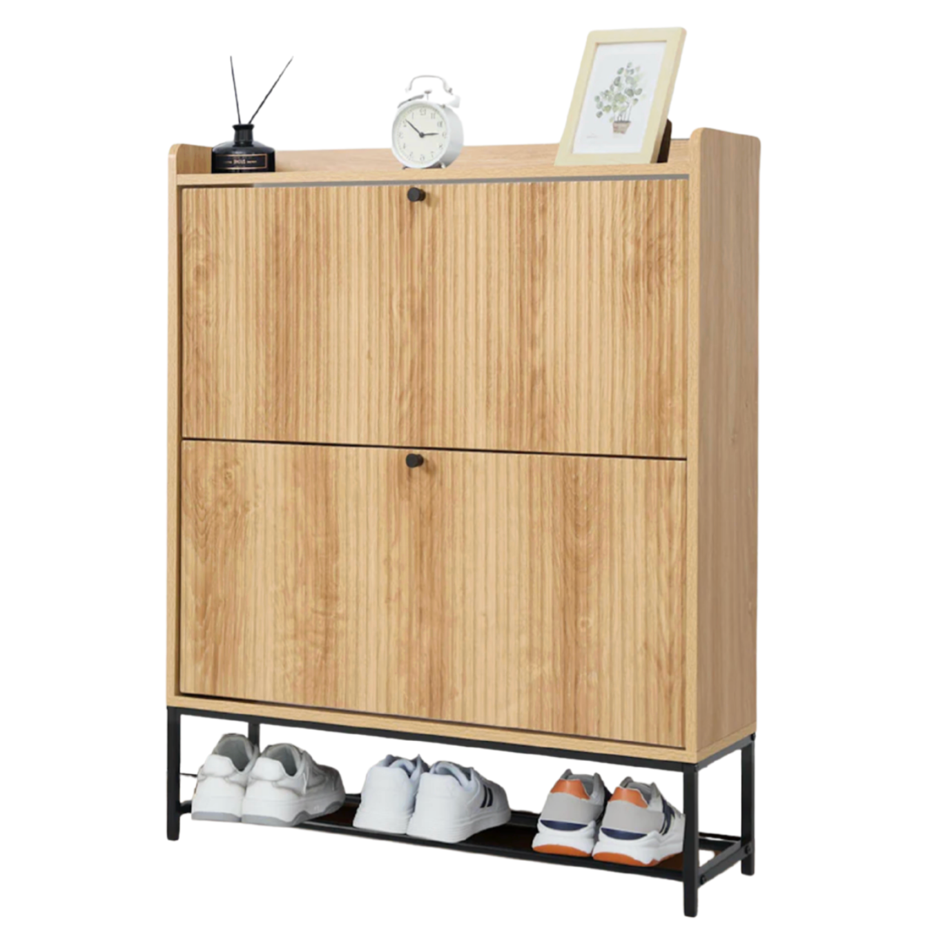 20 Pair Fluted 35" Shoe Cabinet With 2 Drop-Down Drawers