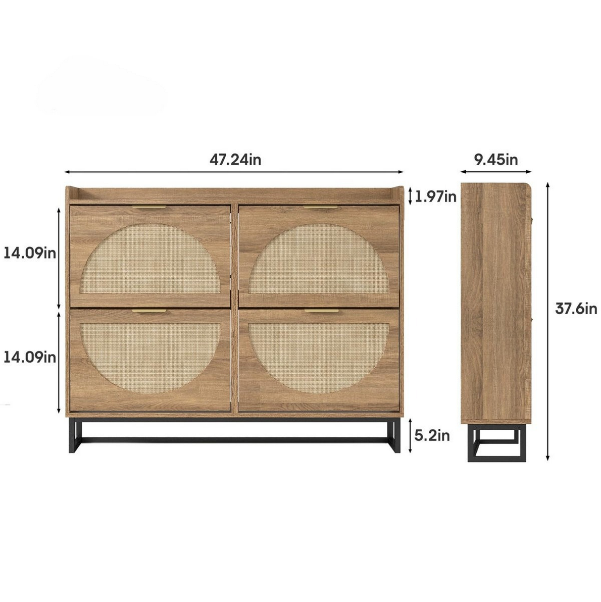 30 Pair Farmhouse Style 47" Shoe Cabinet With 4 Flip Drawers