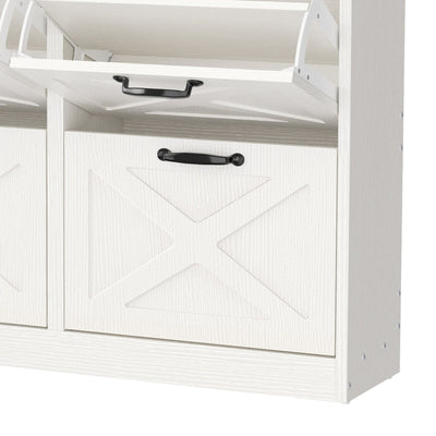 24 Pair Farmhouse Style 41" Pine Shoe Cabinet With 4 Flip Drawers