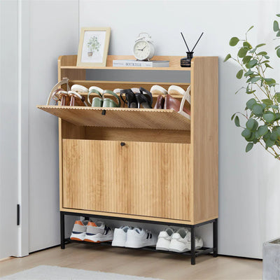 20 Pair Fluted 35" Shoe Cabinet With 2 Drop-Down Drawers