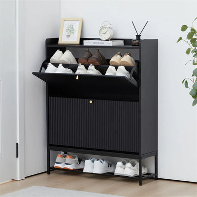 20 Pair Fluted 35" Shoe Cabinet With 2 Drop-Down Drawers