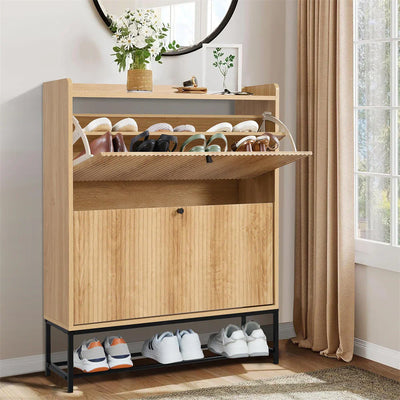 20 Pair Fluted 35" Shoe Cabinet With 2 Drop-Down Drawers