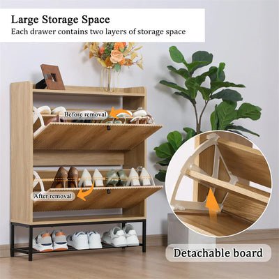 20 Pair Fluted 35" Shoe Cabinet With 2 Drop-Down Drawers