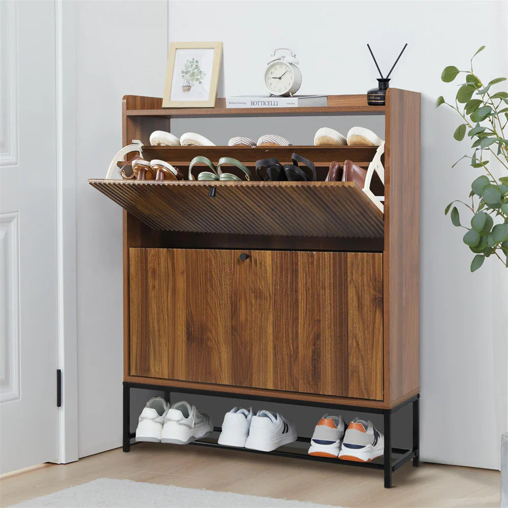 20 Pair Fluted 35" Shoe Cabinet With 2 Drop-Down Drawers