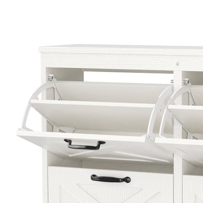 24 Pair Farmhouse Style 41" Pine Shoe Cabinet With 4 Flip Drawers
