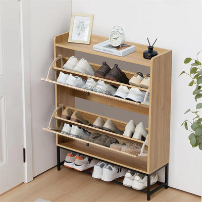 20 Pair Fluted 35" Shoe Cabinet With 2 Drop-Down Drawers