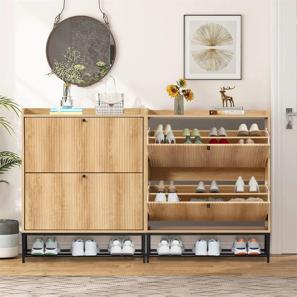 20 Pair Fluted 35" Shoe Cabinet With 2 Drop-Down Drawers