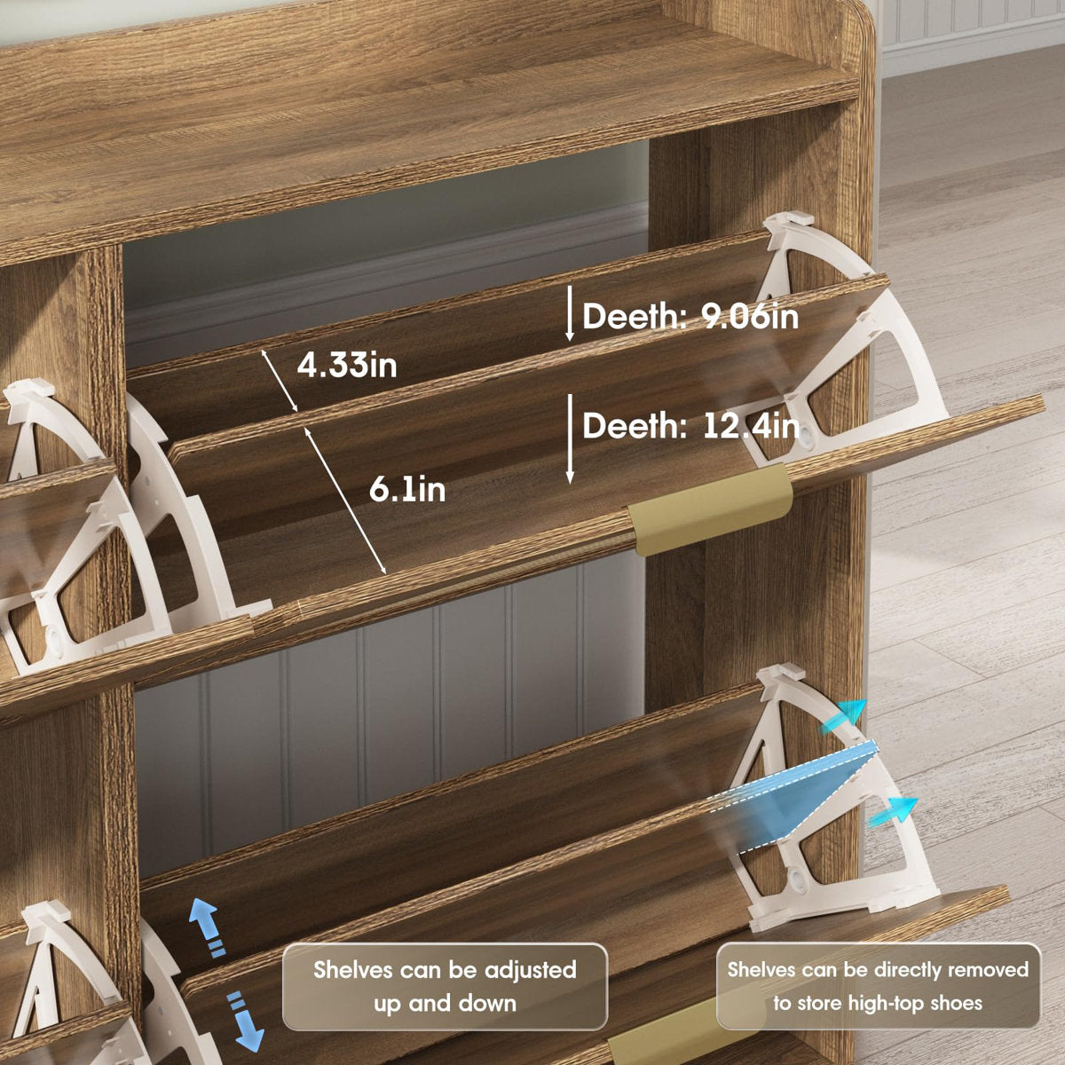 30 Pair Farmhouse Style 47" Shoe Cabinet With 4 Flip Drawers