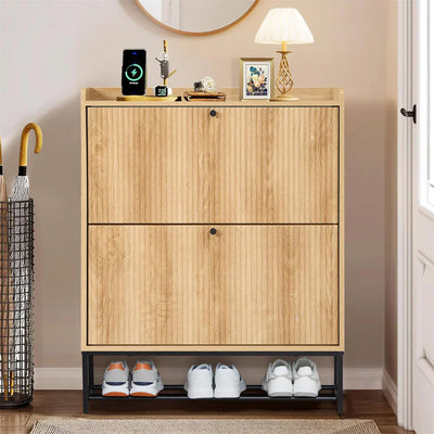 20 Pair Fluted 35" Shoe Cabinet With 2 Drop-Down Drawers