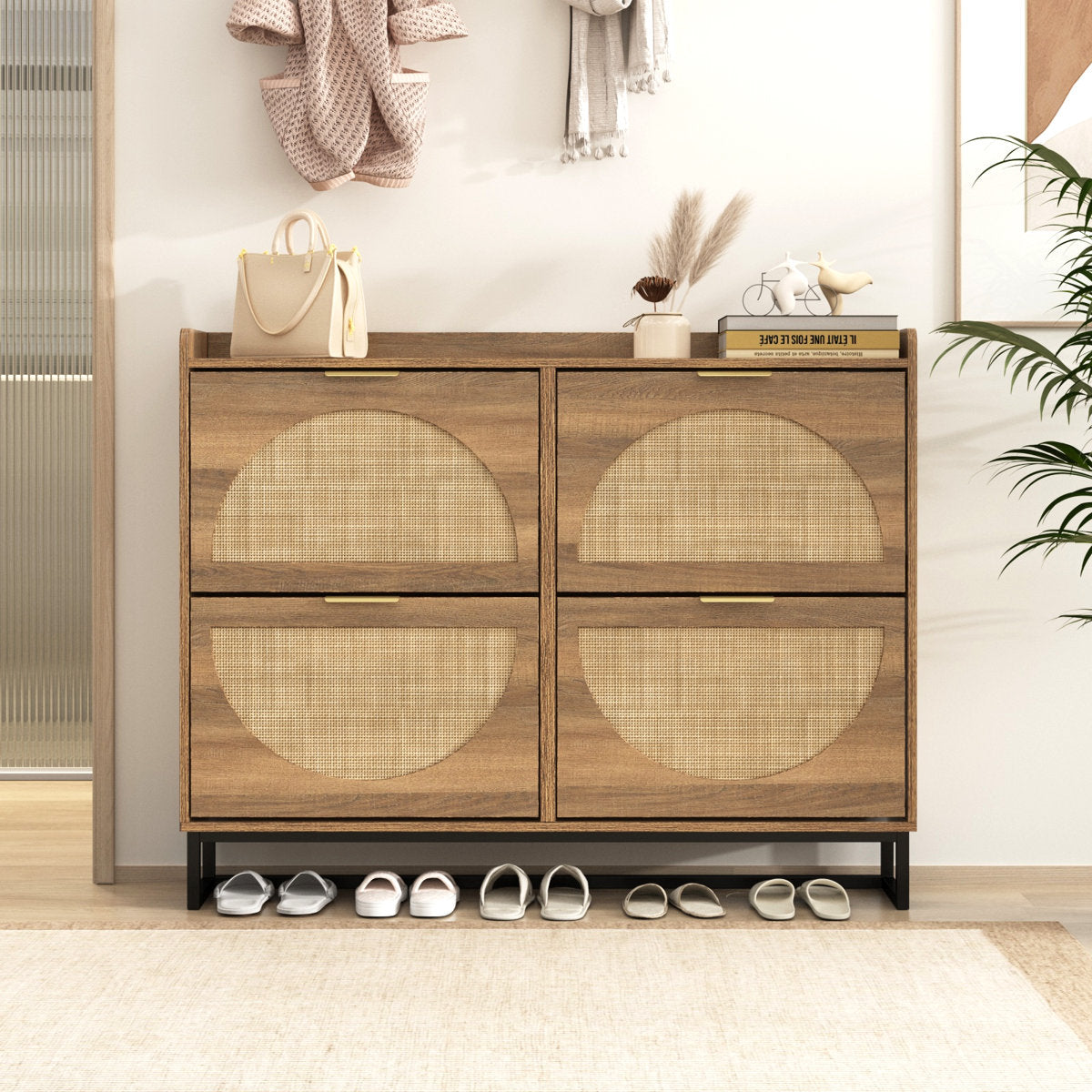 30 Pair Farmhouse Style 47" Shoe Cabinet With 4 Flip Drawers