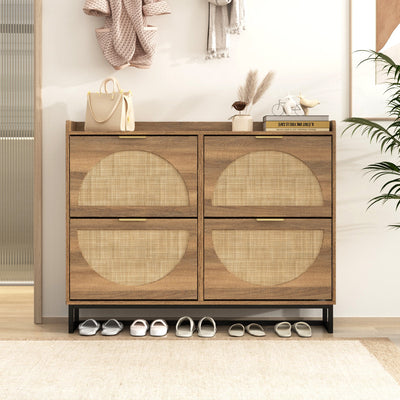 30 Pair Farmhouse Style 47" Shoe Cabinet With 4 Flip Drawers